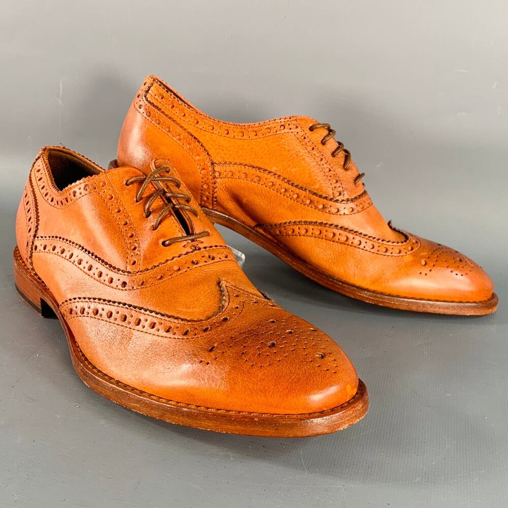 PAUL SMITH 7.5 Orange Perforated Leather Wingtip Lace-Up Flexible Travel Shoes